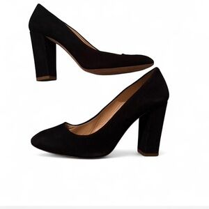 J. Crew Black Suede Block Round Toe Heel Pumps